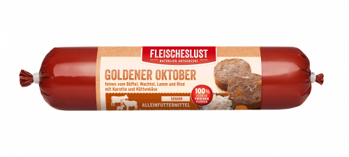 Goldener Oktober Rind, Wachtel und Lamm mit Spirulina, Kamille u. Hüttenkäse 400g